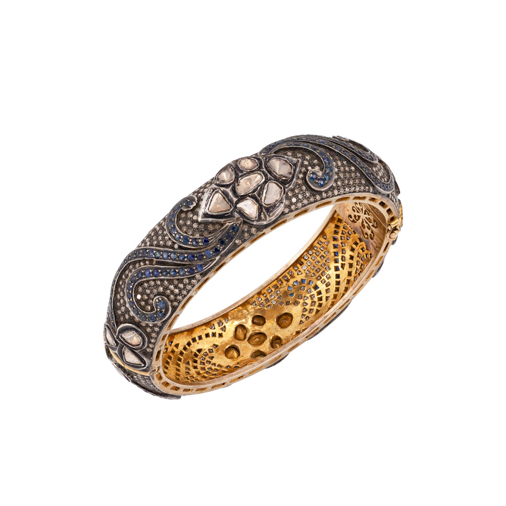Antique Black Polki Bangle with Blue Sapphire Waves